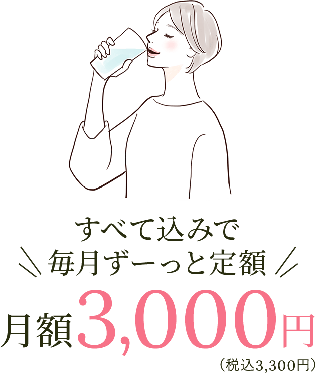 すべて込みで毎月ずーっと定額月額3,000円（税込3,300円）